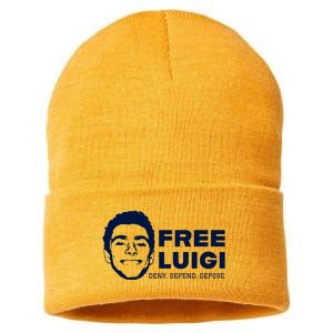 Free Luigi Mangione Deny Defend Depose Sustainable Knit Beanie