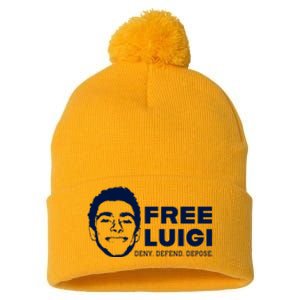 Free Luigi Mangione Deny Defend Depose Pom Pom 12in Knit Beanie