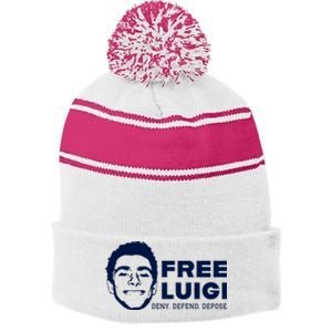 Free Luigi Mangione Deny Defend Depose Stripe Pom Pom Beanie