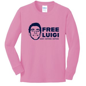 Free Luigi Mangione Deny Defend Depose Kids Long Sleeve Shirt