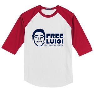 Free Luigi Mangione Deny Defend Depose Kids Colorblock Raglan Jersey