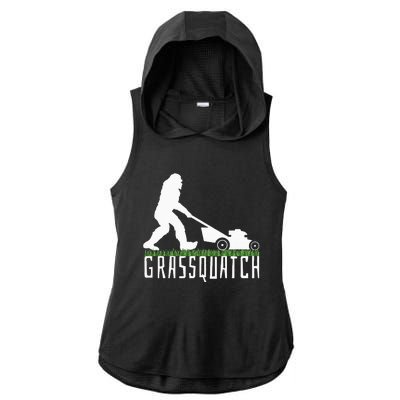 Funny Lawn Mowing Grassquatch Bigfoot Lawn Mower Ladies PosiCharge Tri-Blend Wicking Draft Hoodie Tank