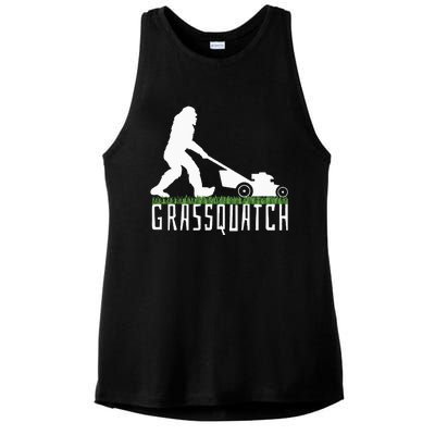 Funny Lawn Mowing Grassquatch Bigfoot Lawn Mower Ladies PosiCharge Tri-Blend Wicking Tank