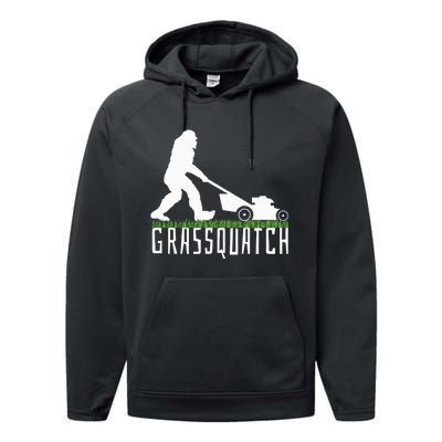 Funny Lawn Mowing Grassquatch Bigfoot Lawn Mower Performance Fleece Hoodie