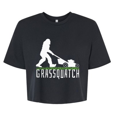 Funny Lawn Mowing Grassquatch Bigfoot Lawn Mower Bella+Canvas Jersey Crop Tee