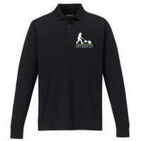 Funny Lawn Mowing Grassquatch Bigfoot Lawn Mower Performance Long Sleeve Polo