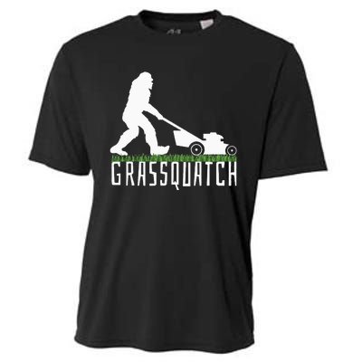 Funny Lawn Mowing Grassquatch Bigfoot Lawn Mower Cooling Performance Crew T-Shirt