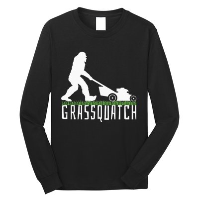 Funny Lawn Mowing Grassquatch Bigfoot Lawn Mower Long Sleeve Shirt