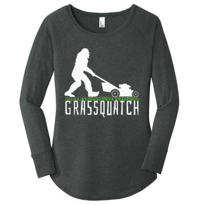 Funny Lawn Mowing Grassquatch Bigfoot Lawn Mower Women's Perfect Tri Tunic Long Sleeve Shirt