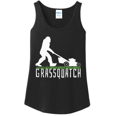 Funny Lawn Mowing Grassquatch Bigfoot Lawn Mower Ladies Essential Tank