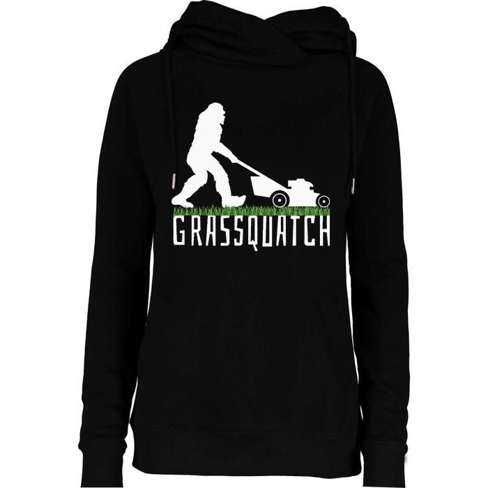 Funny Lawn Mowing Grassquatch Bigfoot Lawn Mower Womens Funnel Neck Pullover Hood