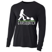 Funny Lawn Mowing Grassquatch Bigfoot Lawn Mower Cooling Performance Long Sleeve Crew