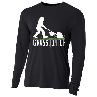 Funny Lawn Mowing Grassquatch Bigfoot Lawn Mower Cooling Performance Long Sleeve Crew