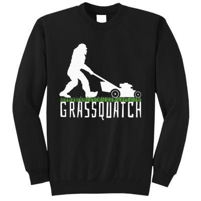 Funny Lawn Mowing Grassquatch Bigfoot Lawn Mower Tall Sweatshirt