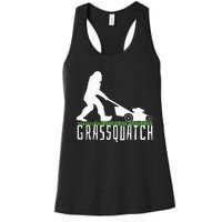 Funny Lawn Mowing Grassquatch Bigfoot Lawn Mower Women's Racerback Tank