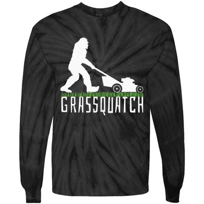 Funny Lawn Mowing Grassquatch Bigfoot Lawn Mower Tie-Dye Long Sleeve Shirt