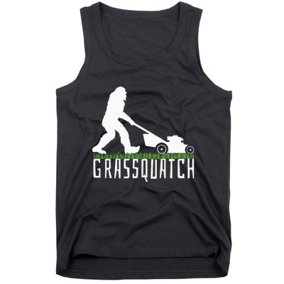 Funny Lawn Mowing Grassquatch Bigfoot Lawn Mower Tank Top