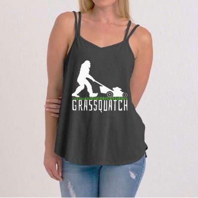 Funny Lawn Mowing Grassquatch Bigfoot Lawn Mower Women's Strappy Tank