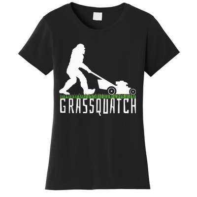 Funny Lawn Mowing Grassquatch Bigfoot Lawn Mower Women's T-Shirt