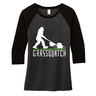 Funny Lawn Mowing Grassquatch Bigfoot Lawn Mower Women's Tri-Blend 3/4-Sleeve Raglan Shirt