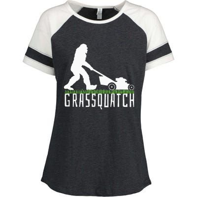 Funny Lawn Mowing Grassquatch Bigfoot Lawn Mower Enza Ladies Jersey Colorblock Tee