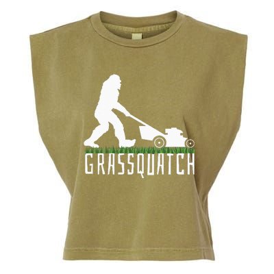 Funny Lawn Mowing Grassquatch Bigfoot Lawn Mower Garment-Dyed Women's Muscle Tee