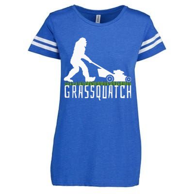 Funny Lawn Mowing Grassquatch Bigfoot Lawn Mower Enza Ladies Jersey Football T-Shirt