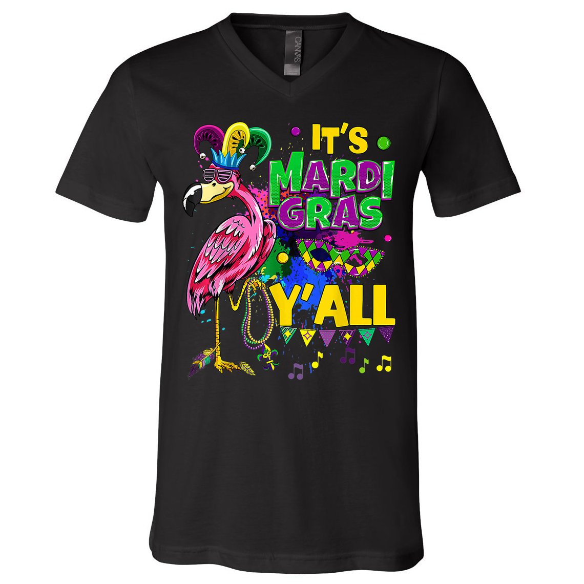 Flamingo Lover Mardi Gras Celebration New Orleans Louisiana V-Neck T-Shirt