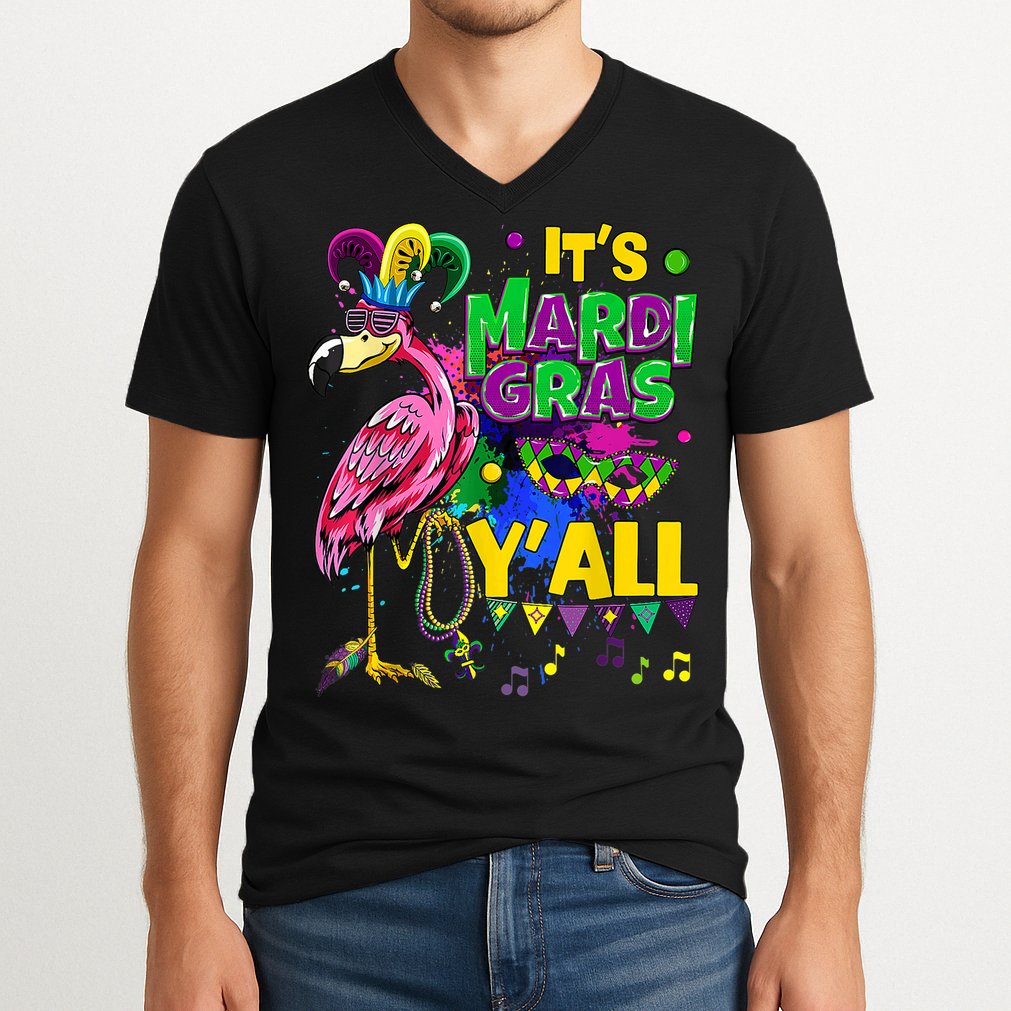 Flamingo Lover Mardi Gras Celebration New Orleans Louisiana V-Neck T-Shirt