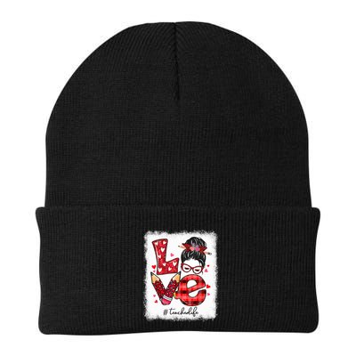 Funny Love Messy Bun Teacher Life Valentines Day Matching Beanie