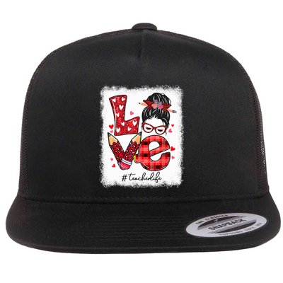 Funny Love Messy Bun Teacher Life Valentines Day Matching Flatbill Hat
