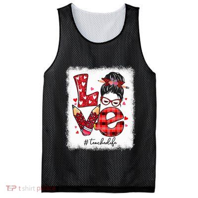Funny Love Messy Bun Teacher Life Valentines Day Matching Mesh Reversible Basketball Jersey Tank