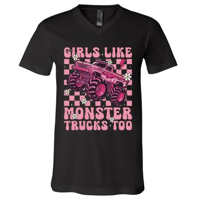 Funny Like Monster Trucks Too Monster Truck V-Neck T-Shirt