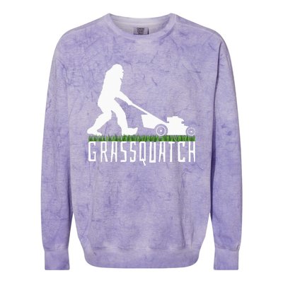 Funny Lawn Mowing Grassquatch Bigfoot Lawn Mower Colorblast Crewneck Sweatshirt