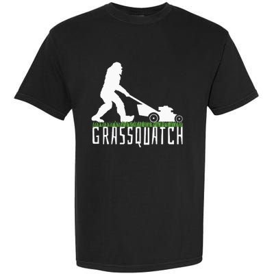 Funny Lawn Mowing Grassquatch Bigfoot Lawn Mower Garment-Dyed Heavyweight T-Shirt