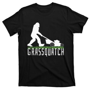 Funny Lawn Mowing Grassquatch Bigfoot Lawn Mower T-Shirt