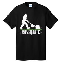 Funny Lawn Mowing Grassquatch Bigfoot Lawn Mower Tall T-Shirt