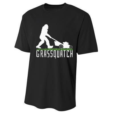 Funny Lawn Mowing Grassquatch Bigfoot Lawn Mower Performance Sprint T-Shirt