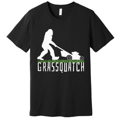 Funny Lawn Mowing Grassquatch Bigfoot Lawn Mower Premium T-Shirt