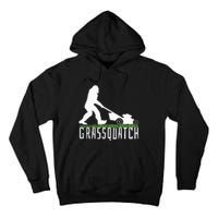 Funny Lawn Mowing Grassquatch Bigfoot Lawn Mower Tall Hoodie