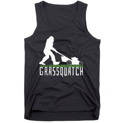 Funny Lawn Mowing Grassquatch Bigfoot Lawn Mower Tank Top