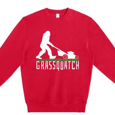 Funny Lawn Mowing Grassquatch Bigfoot Lawn Mower Premium Crewneck Sweatshirt