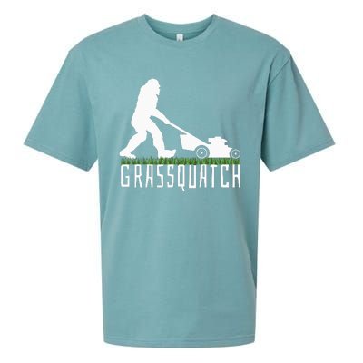 Funny Lawn Mowing Grassquatch Bigfoot Lawn Mower Sueded Cloud Jersey T-Shirt