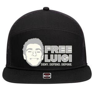 Free Luigi Mangione — Deny Defend Depose 7 Panel Mesh Trucker Snapback Hat