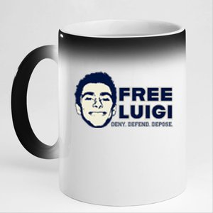 Free Luigi Mangione — Deny Defend Depose 11oz Black Color Changing Mug