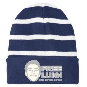 Free Luigi Mangione — Deny Defend Depose Striped Beanie with Solid Band