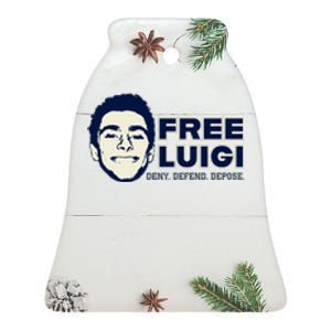 Free Luigi Mangione — Deny Defend Depose Ceramic Bell Ornament