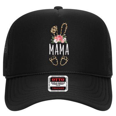 Floral Leopard Mama Bunny Gift Happy Easter Mother's Day High Crown Mesh Back Trucker Hat