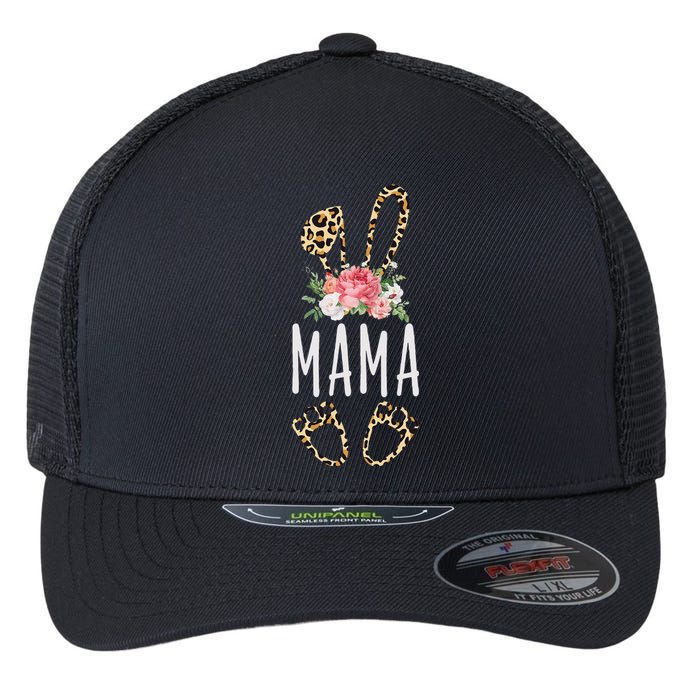 Floral Leopard Mama Bunny Gift Happy Easter Mother's Day Flexfit Unipanel Trucker Cap