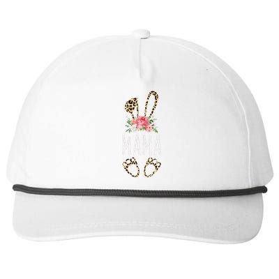 Floral Leopard Mama Bunny Gift Happy Easter Mother's Day Snapback Five-Panel Rope Hat